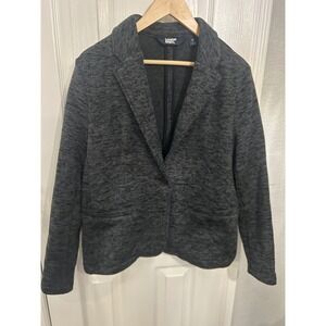 Lands End Womens Gray Marl Knit Blazer Jacket Single Button Size M 10-12